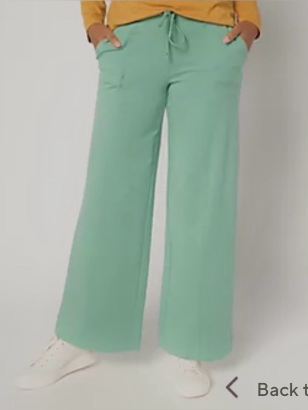 New QVC Denim & Co Active French Terry Wide Leg Green Pants / Small petite